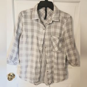 Seven7 Lightweight Plaid 3/4 sleeve Button Down Shirt M